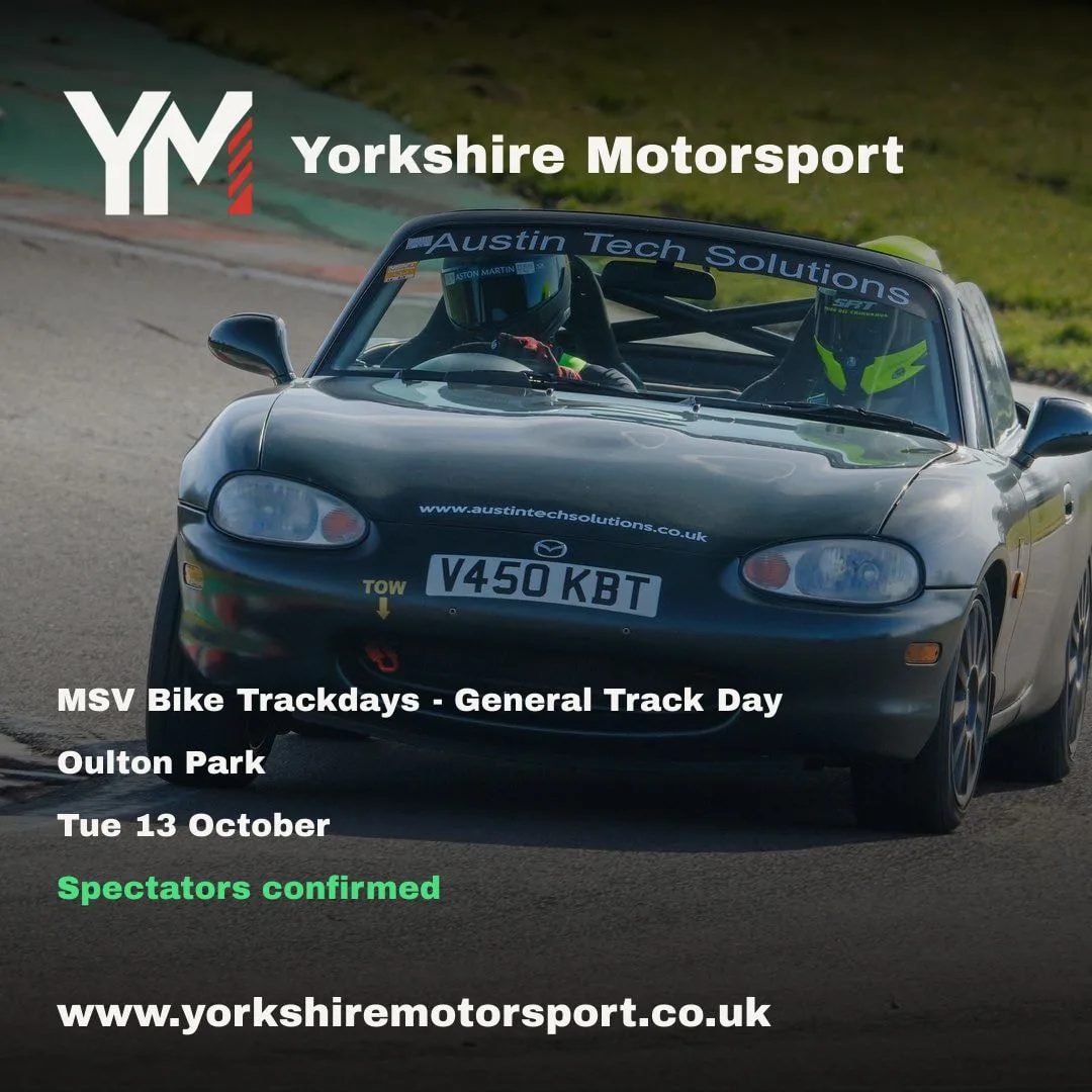 A generated Yorkshire Motorsport spotlight card for a single event, with the spectator-access status shown in green