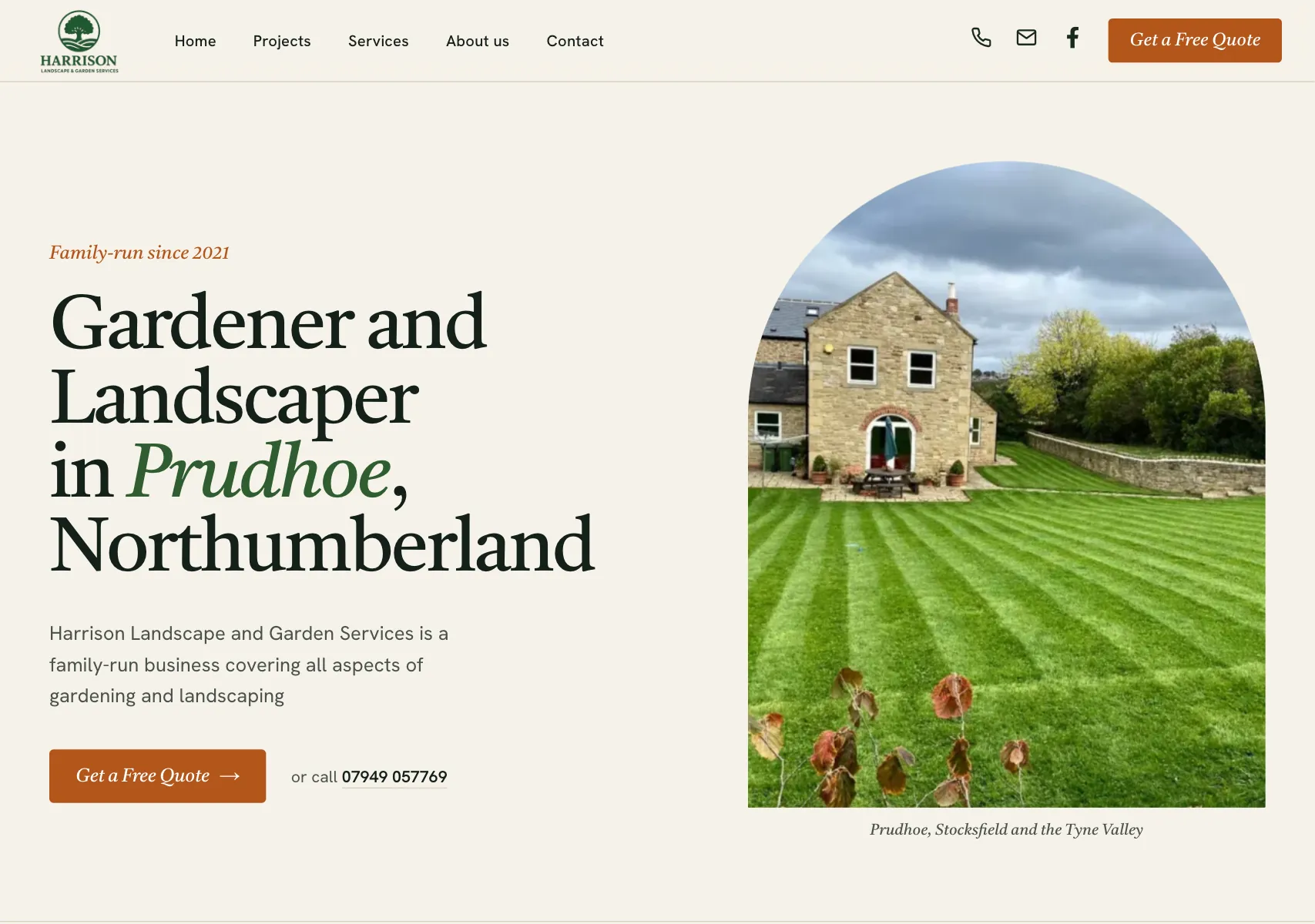 Harrison Landscape homepage: gardener and landscaper in Prudhoe, Northumberland, over a striped lawn photo
