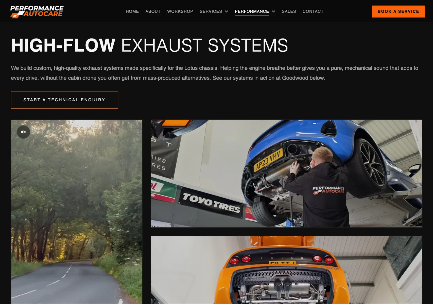 Performance Autocare performance page: high-flow exhaust systems with fitting photos