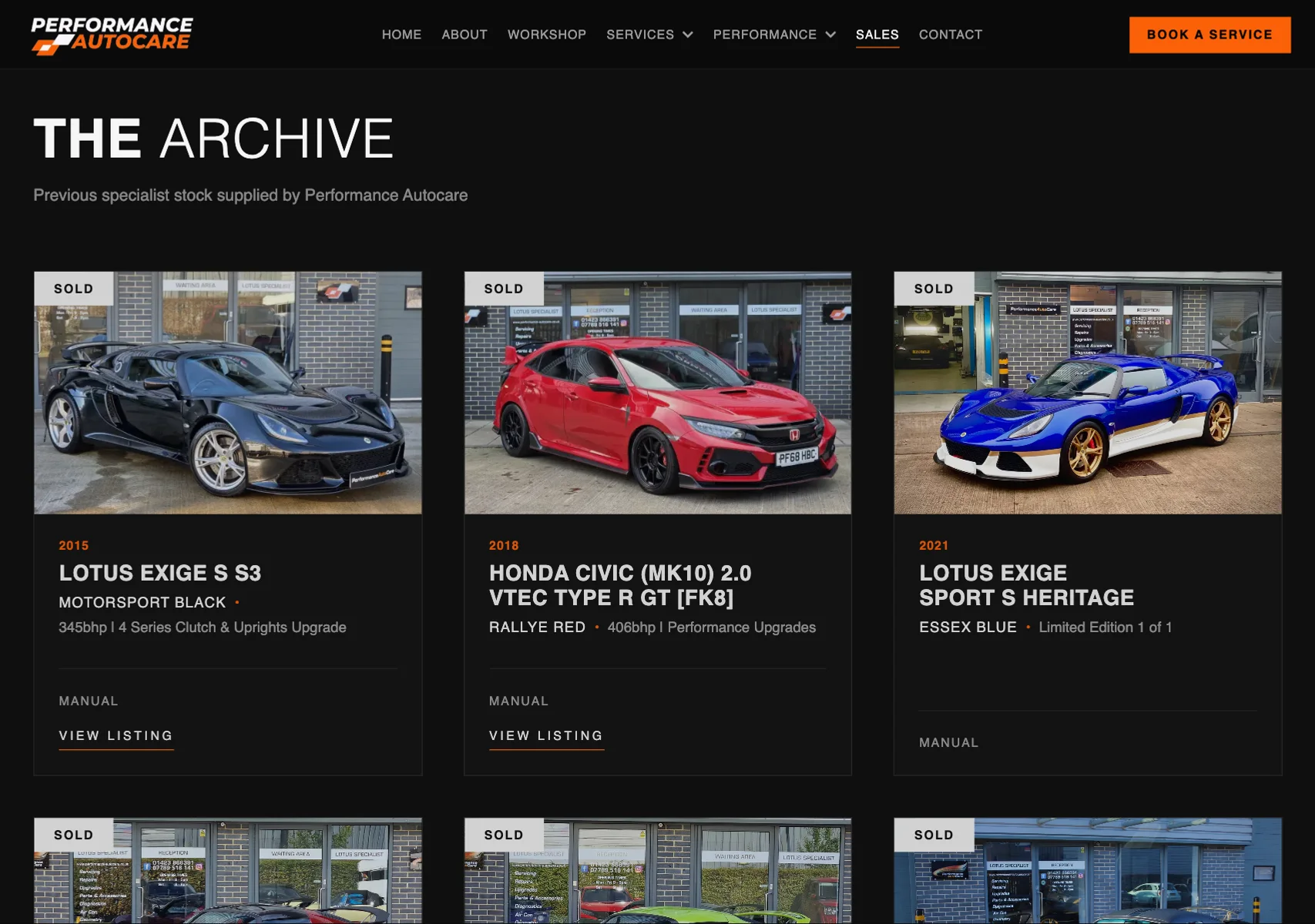 Performance Autocare sales archive: previously sold specialist cars with specs
