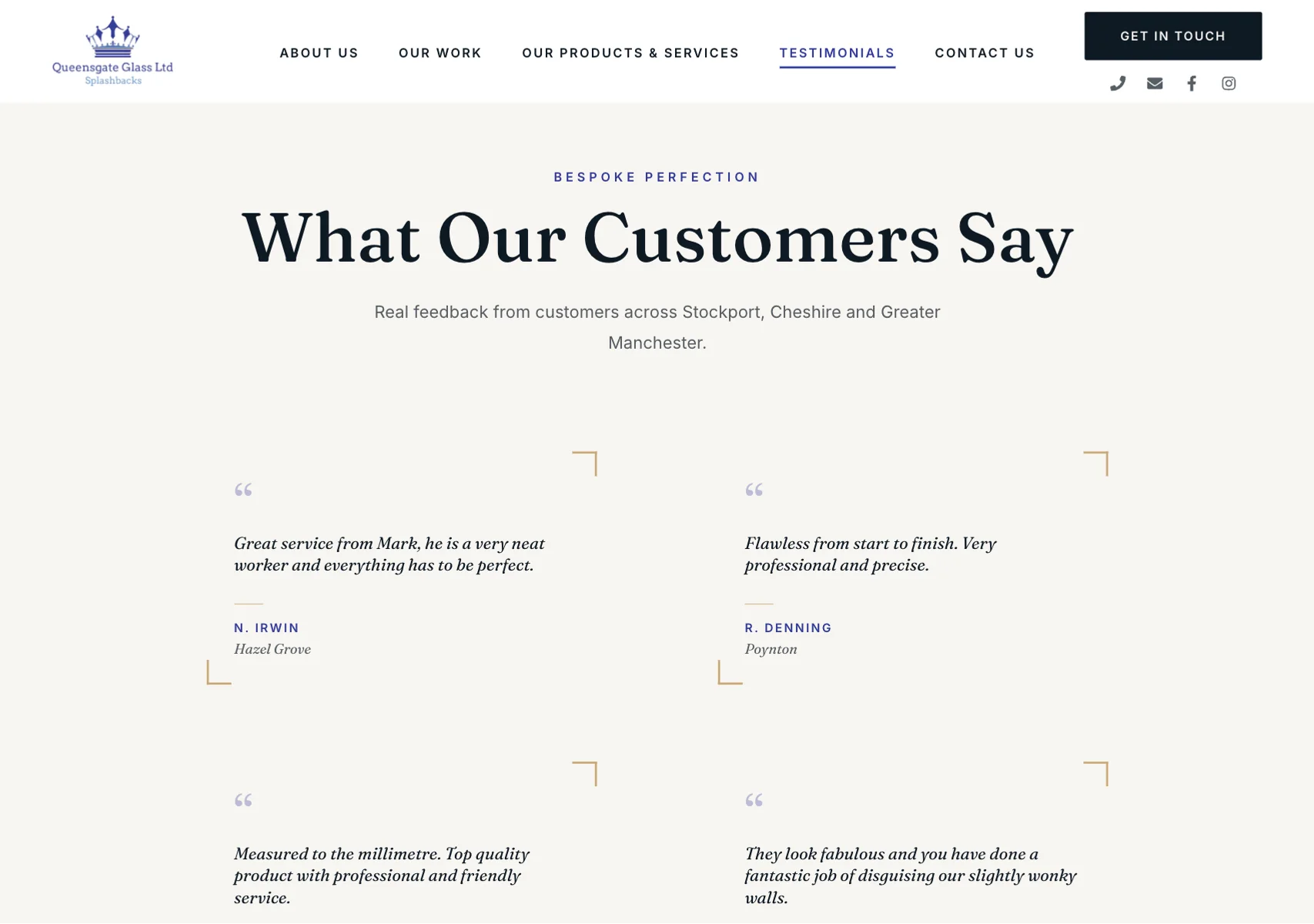 Queensgate Glass testimonials page: customer reviews